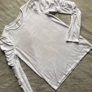 Free People We The Free Natasha Tee Slub Jersey Ruched Puff Sleeve Top White L